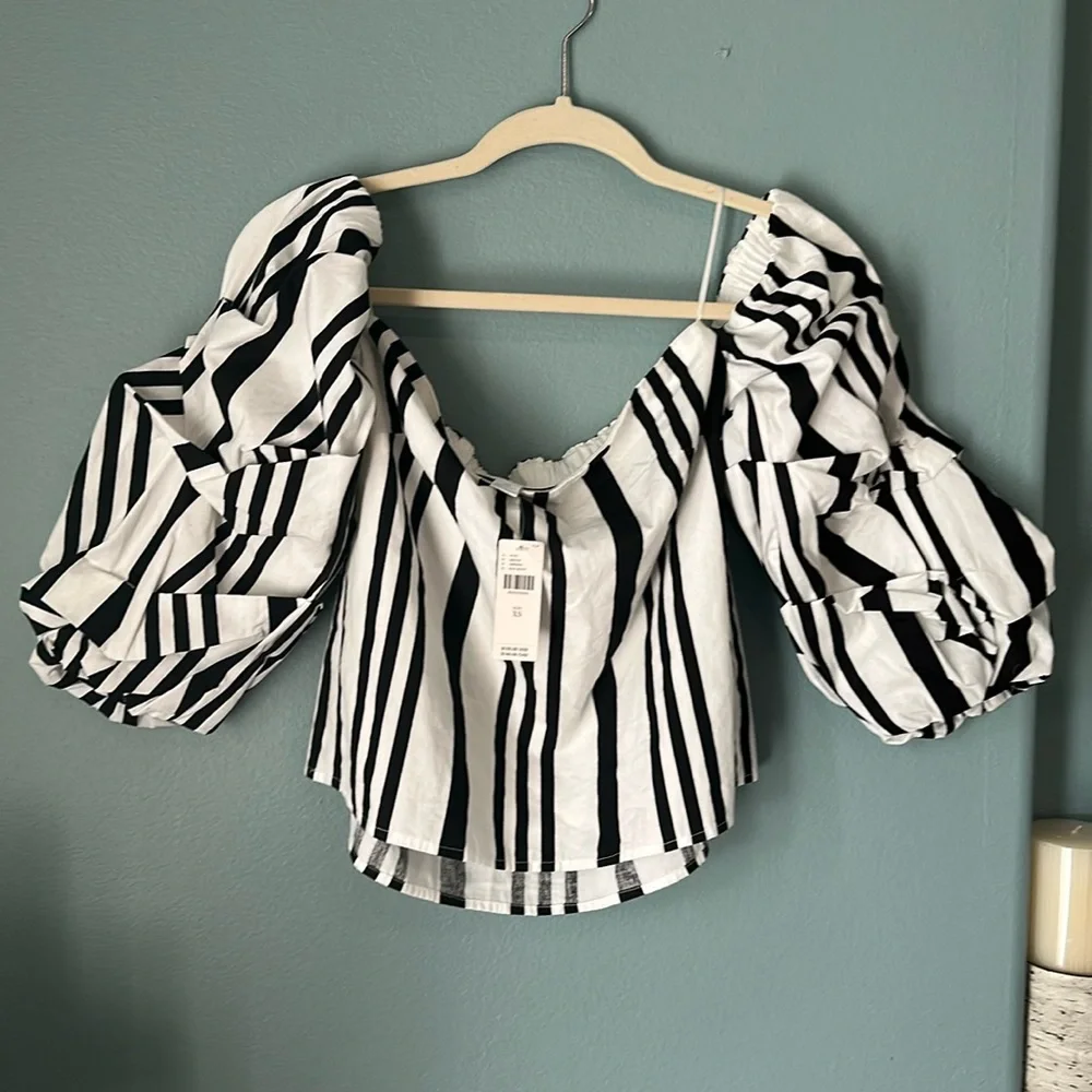 NEW! Mare Mare X Anthropologie Off The Shoulder Blouse Black & White Size Xs
